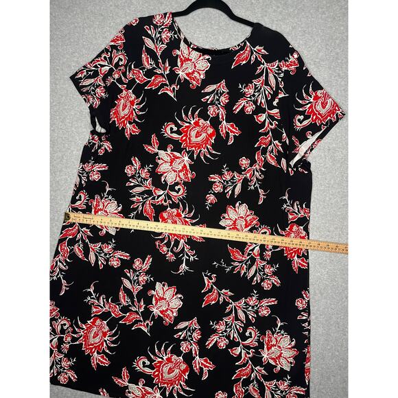 J.Jill Wearever women's black dress red floral design cap sleeve rounded neck 3X - Picture 9 of 11